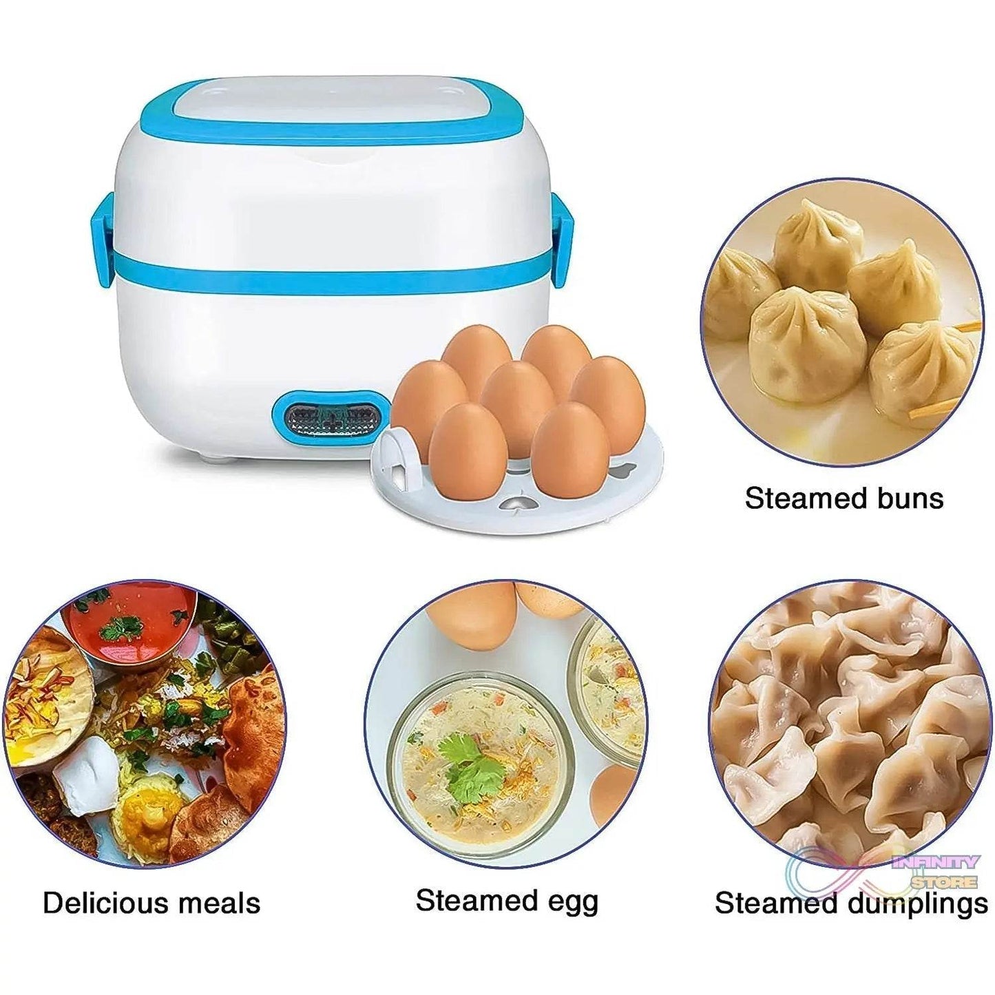 Electric Lunch Box, 3 In 1 Food Heater / Cooker / Steamer with Stainless Steel Bowls (1 Set) - infinityexculsivestore.com
