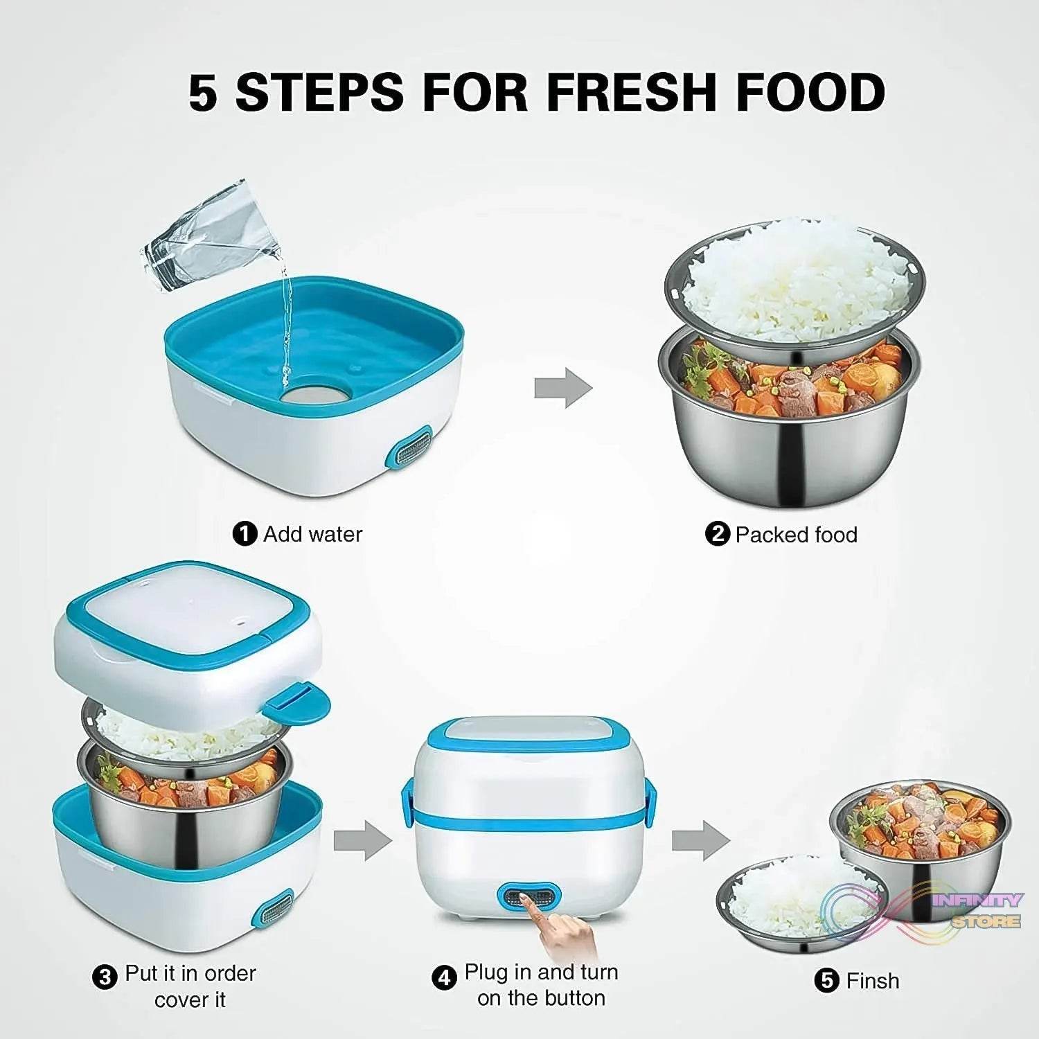 Electric Lunch Box, 3 In 1 Food Heater / Cooker / Steamer with Stainless Steel Bowls (1 Set) - infinityexculsivestore.com