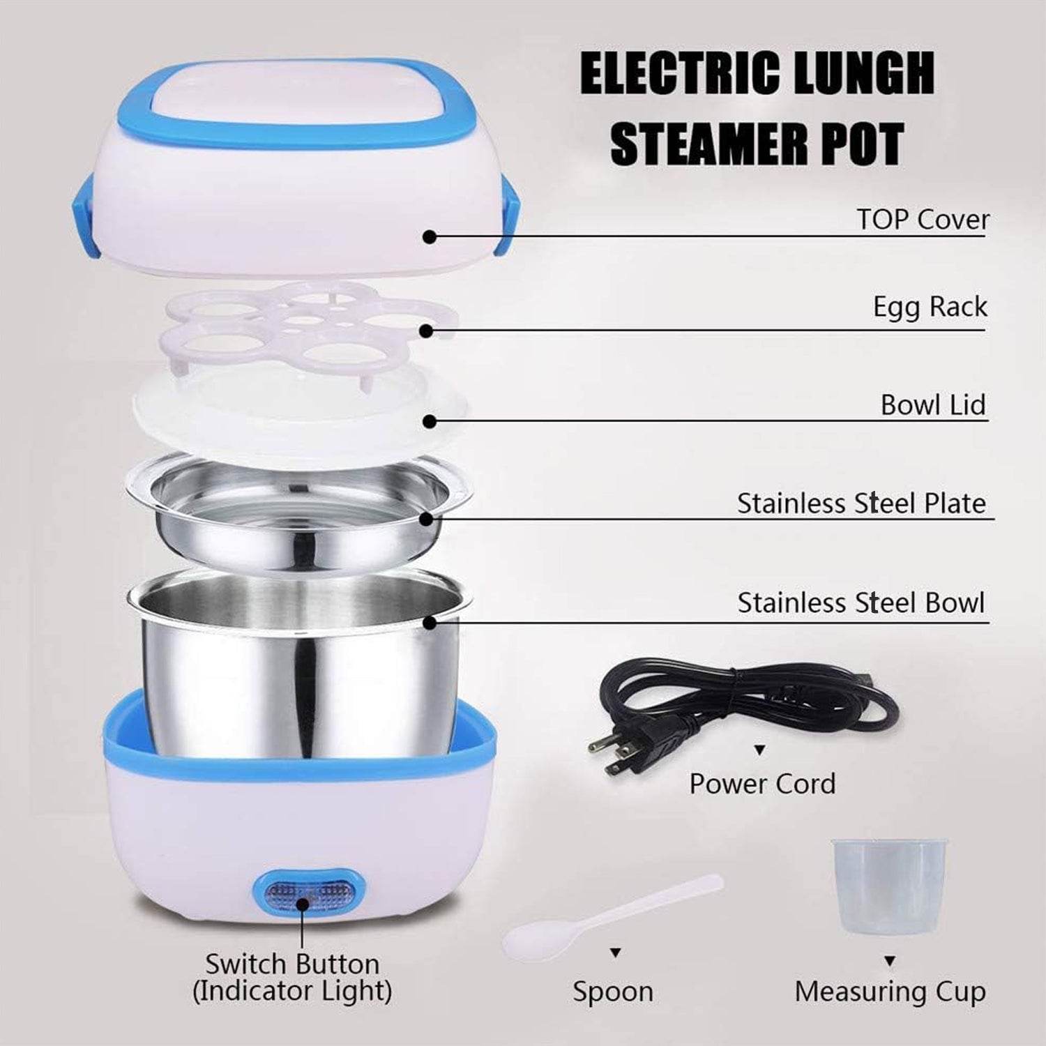 Electric Lunch Box Portable Food Warmer Food Heating Lunch Box Removable Food-Grade Stainless Steel Compartments, 220V 200W, for Car, Truck, office  - infinityexculsivestore.com