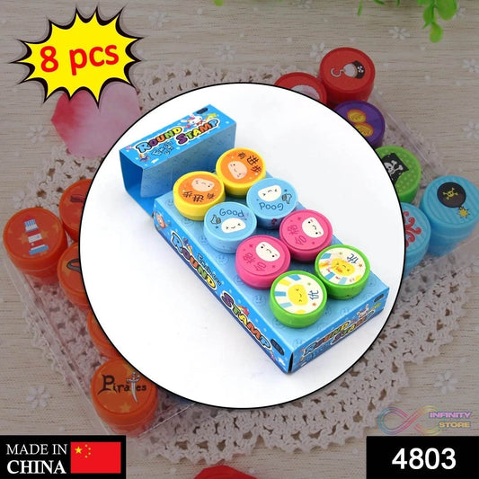 Emoticon Stamps 8 pieces in Round Shape Stamp for Kids Theme Stamps for School Craft & Prefect Gift for Teachers, Parents and Students (Multicolor) - infinityexculsivestore.com
