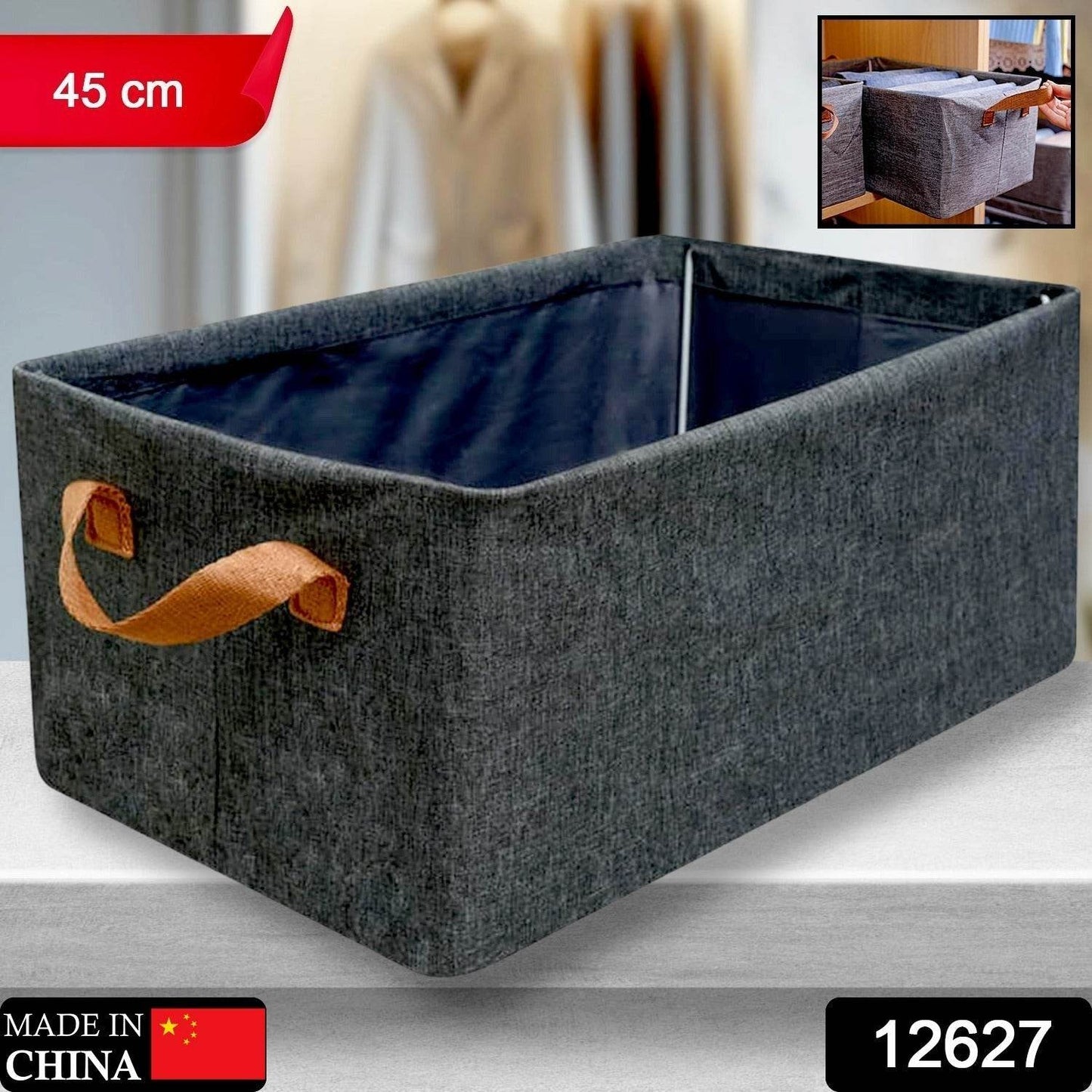 FOLDABLE STORAGE BOX HANDLES, COTTON AND LINEN STORAGE BINS AND BASKETS ORGANIZER FOR NURSERY, CLOSET, BEDROOM, HOME (45 Cm) - infinityexculsivestore.com