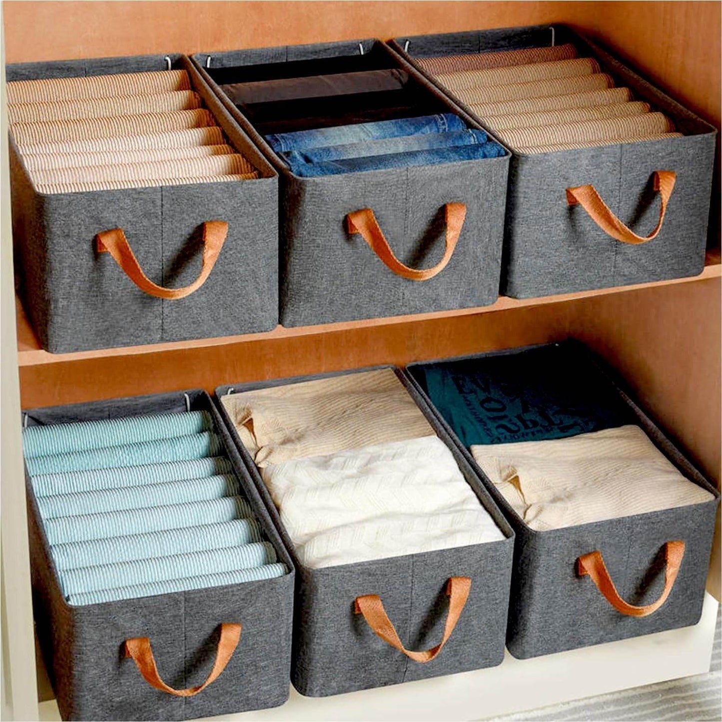 FOLDABLE STORAGE BOX HANDLES, COTTON AND LINEN STORAGE BINS AND BASKETS ORGANIZER FOR NURSERY, CLOSET, BEDROOM, HOME (45 Cm) - infinityexculsivestore.com