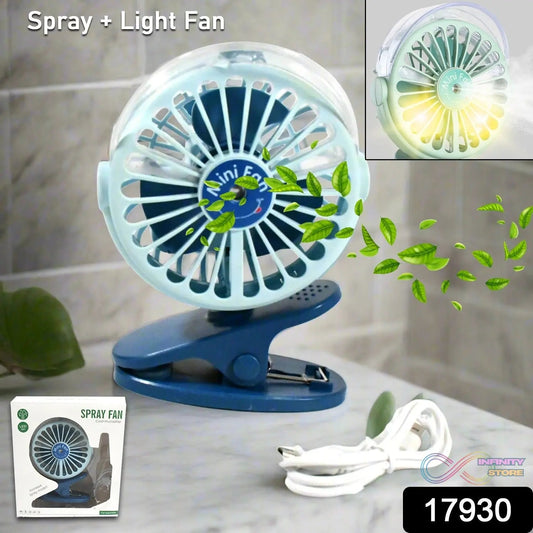 Portable Clip - on Fan, Battery Operated, With Light & Spray, Small Yet Powerful USB Table Fan, 3 - Speed Quiet Rechargeable Mini Desk Fan, 360Β° Rotation, Personal Cooling Fan for Home, Office, Camping - infinityexculsivestore.com