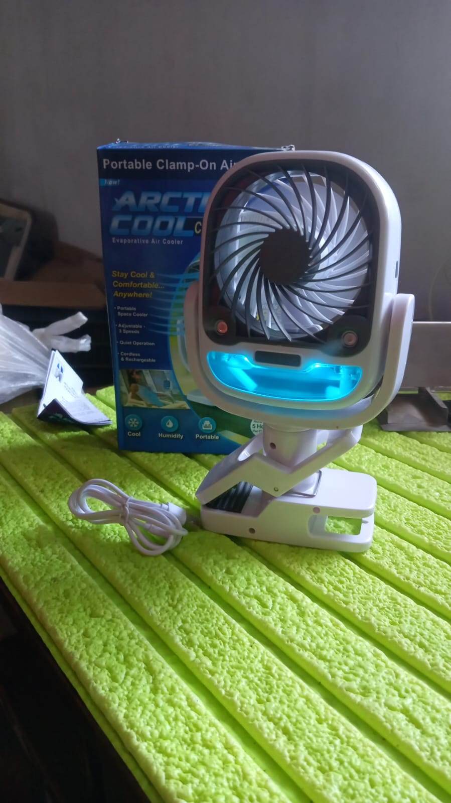 Air Portable Fan, Grip Go 3 Speed Small Fan, Great Stroller Fan, Travel or Desk Fan, Cordless Personal Evaporative Air Cooler, Universal Clamp for Indoor & Outdoor Use, 360 Degree Head Swivel, LED Color Changing Light - infinityexculsivestore.com