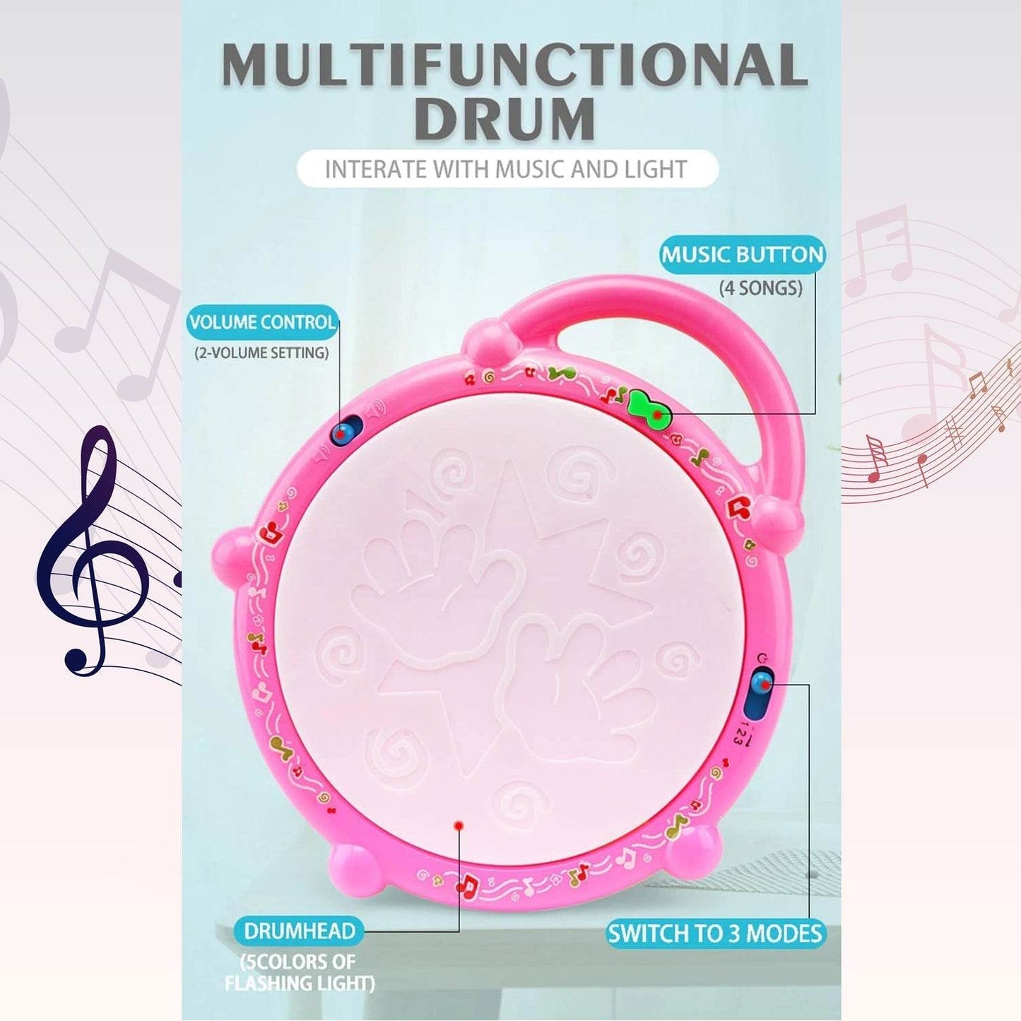 Flash Drum Toys for Kids with Light & Musical Sound Colorful Plastic Baby Drum Musical Toys for Children Baby Toy Instrument Best Gift for Boys & Girls. - infinityexculsivestore.com