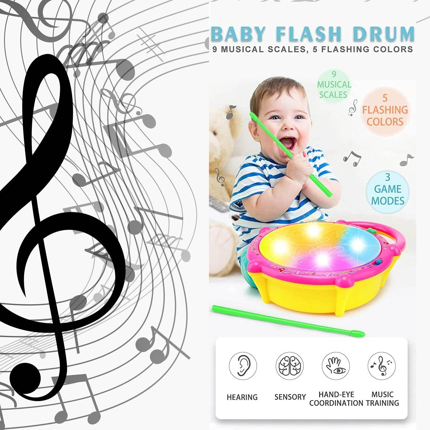 Flash Drum Toys for Kids with Light & Musical Sound Colorful Plastic Baby Drum Musical Toys for Children Baby Toy Instrument Best Gift for Boys & Girls. - infinityexculsivestore.com