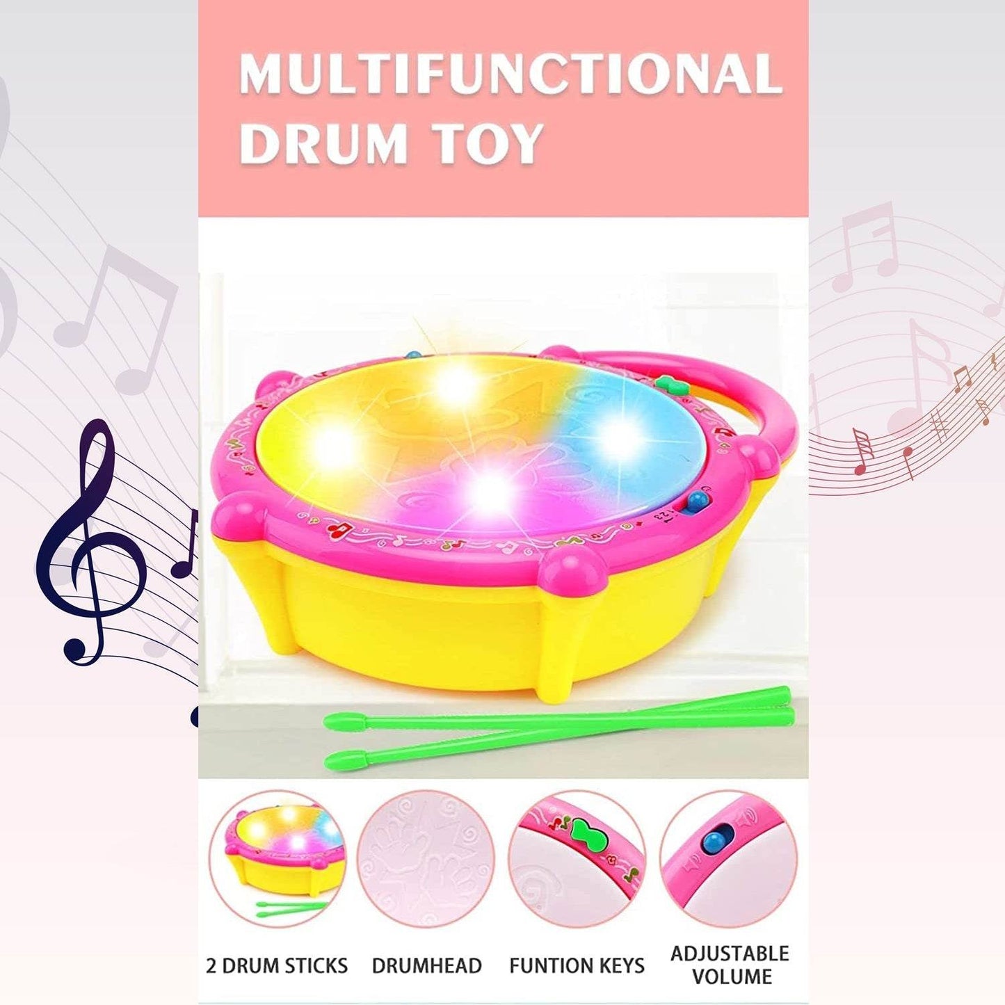 Flash Drum Toys for Kids with Light & Musical Sound Colorful Plastic Baby Drum Musical Toys for Children Baby Toy Instrument Best Gift for Boys & Girls. - infinityexculsivestore.com