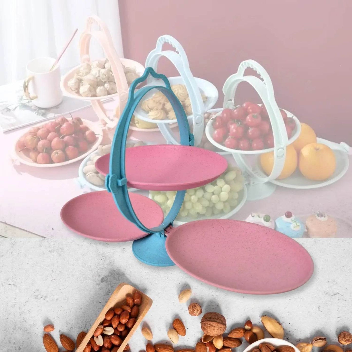 Foldable Fruit Plate Candy Dish | Multi Use Mirror Shape Dried Fruit Tray (1 Set) - infinityexculsivestore.com