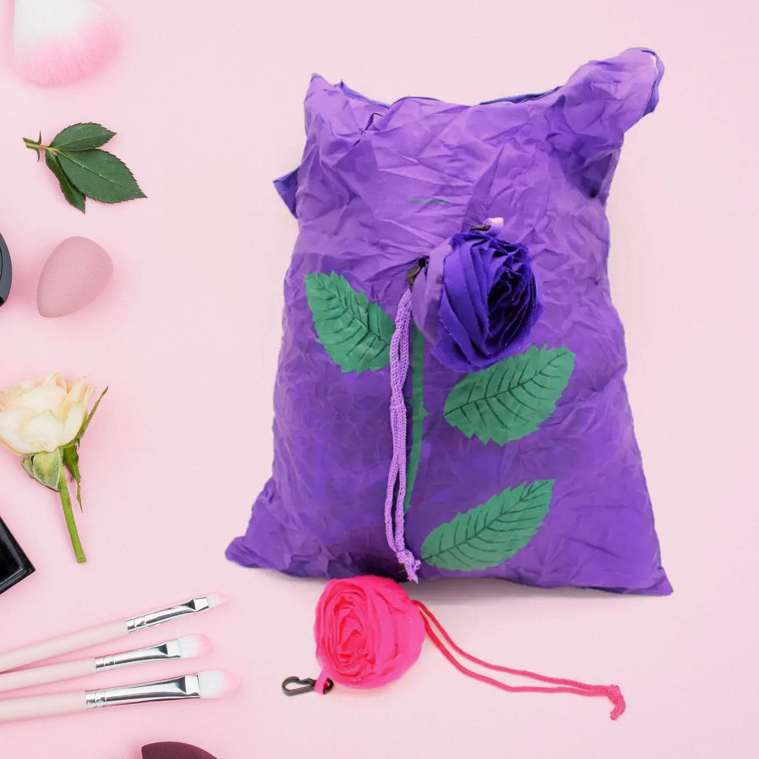 Foldable Nylon Shopping Bag (Rose Design): Reusable, Eco-Friendly (1 Pc) - infinityexculsivestore.com