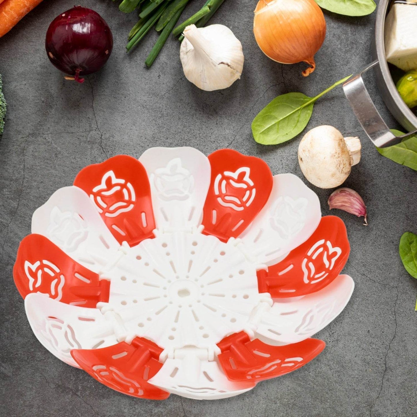 Folding Fruit Basket | Foldable Basket | Fruit Bucket |Basket with Hanging Stand | Fruit and Vegetables Basket | Foldable Lotus Shape Basket Tray for Multi-use (1 Pc) - infinityexculsivestore.com