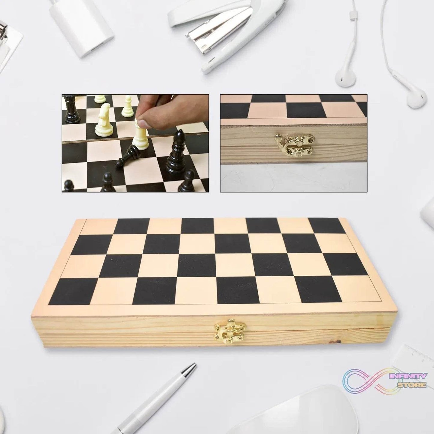 Folding Wooden Chess Board Set (30 × 30 Cm / 1 Set) - infinityexculsivestore.com