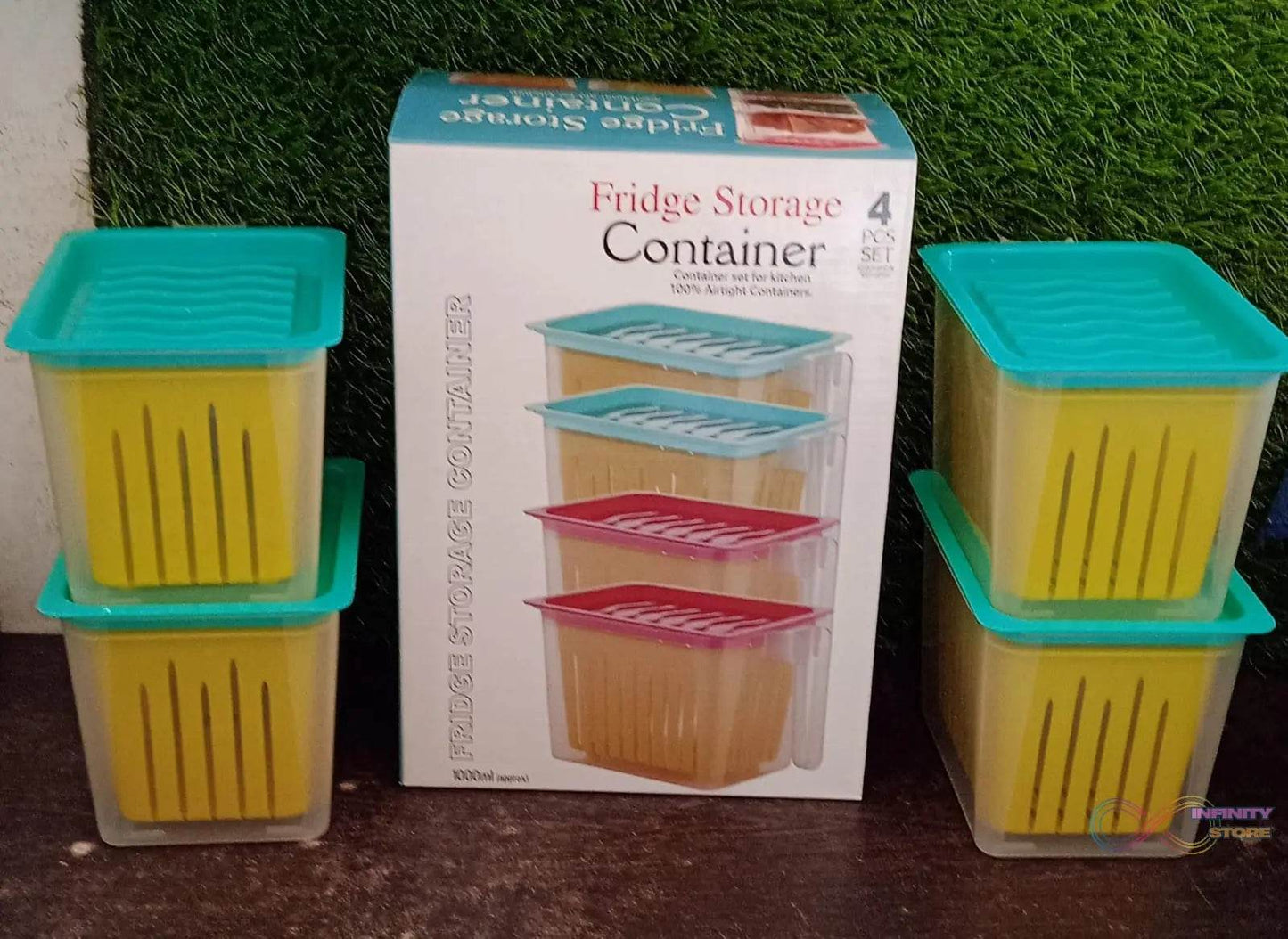 Fridge Storage Containers with Handle Plastic Storage Container for Kitchen(4 Pcs Set) - infinityexculsivestore.com