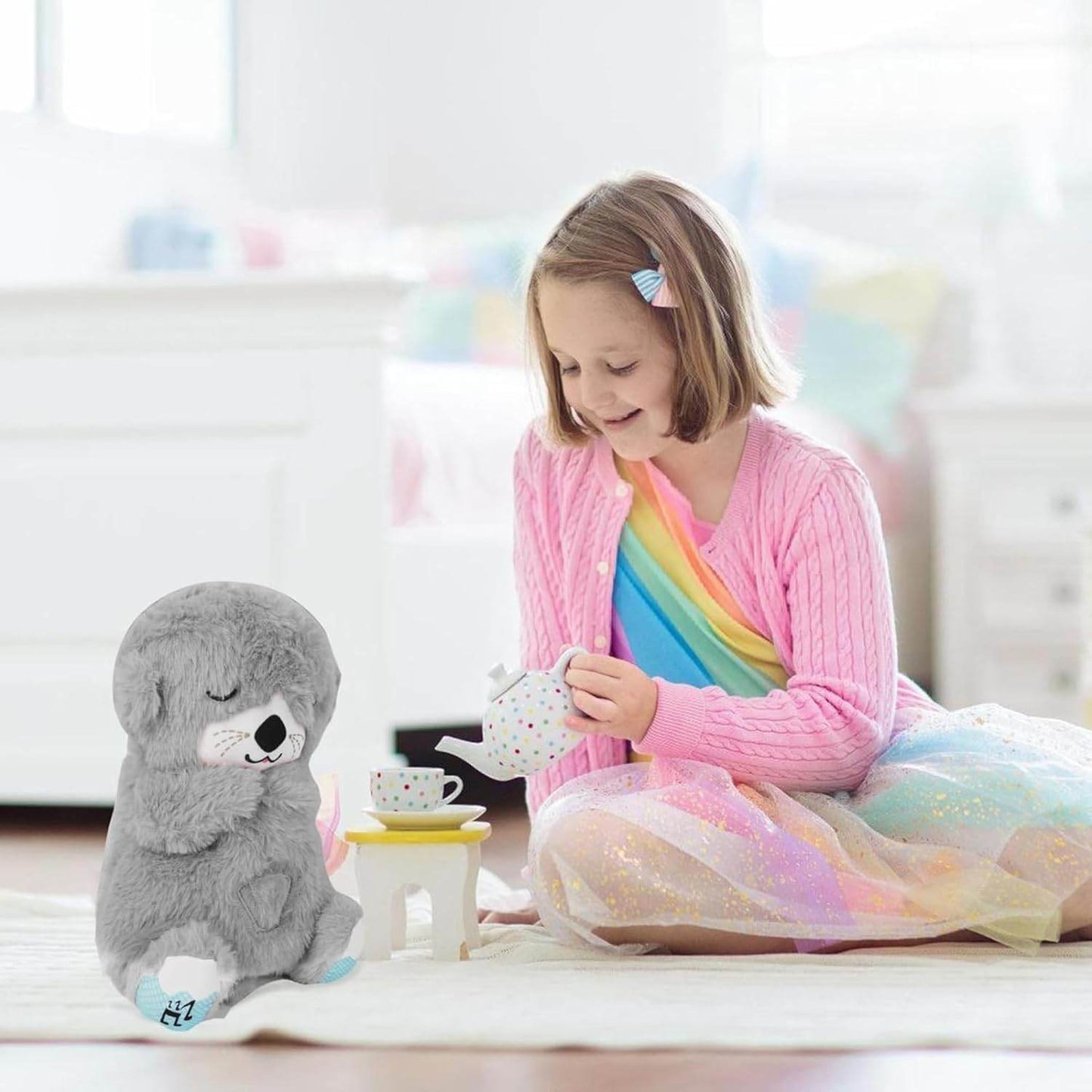 Fun4you Choco Bear Breathing Teddy Bear, Plush Baby Sleeping Toy with Music, Lights, Sounds & Heartbeat Effect (25 CM) | Gift for Babies & Toddlers | Soft Cuddly Stuffed Animal (Grey) - infinityexculsivestore.com