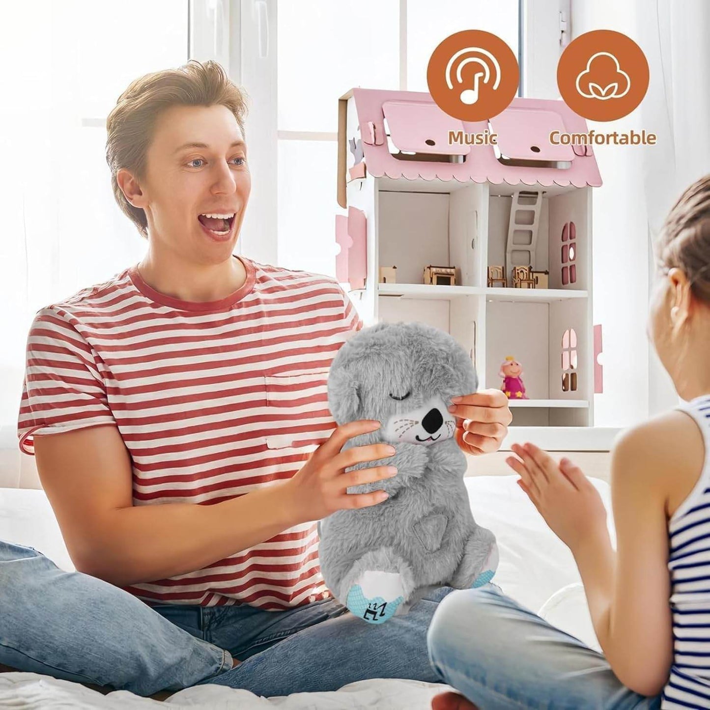 Fun4you Choco Bear Breathing Teddy Bear, Plush Baby Sleeping Toy with Music, Lights, Sounds & Heartbeat Effect (25 CM) | Gift for Babies & Toddlers | Soft Cuddly Stuffed Animal (Grey) - infinityexculsivestore.com