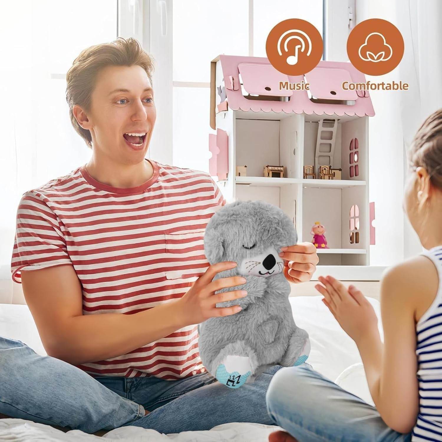 Fun4you Choco Bear Breathing Teddy Bear, Plush Baby Sleeping Toy with Music, Lights, Sounds & Heartbeat Effect (25 CM) | Gift for Babies & Toddlers | Soft Cuddly Stuffed Animal (Grey) - infinityexculsivestore.com
