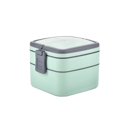 GREEN DOUBLE-LAYER PORTABLE LUNCH BOX STACKABLE WITH CARRYING HANDLE AND SPOON LUNCH BOX , Bento Lunch Box - infinityexculsivestore.com