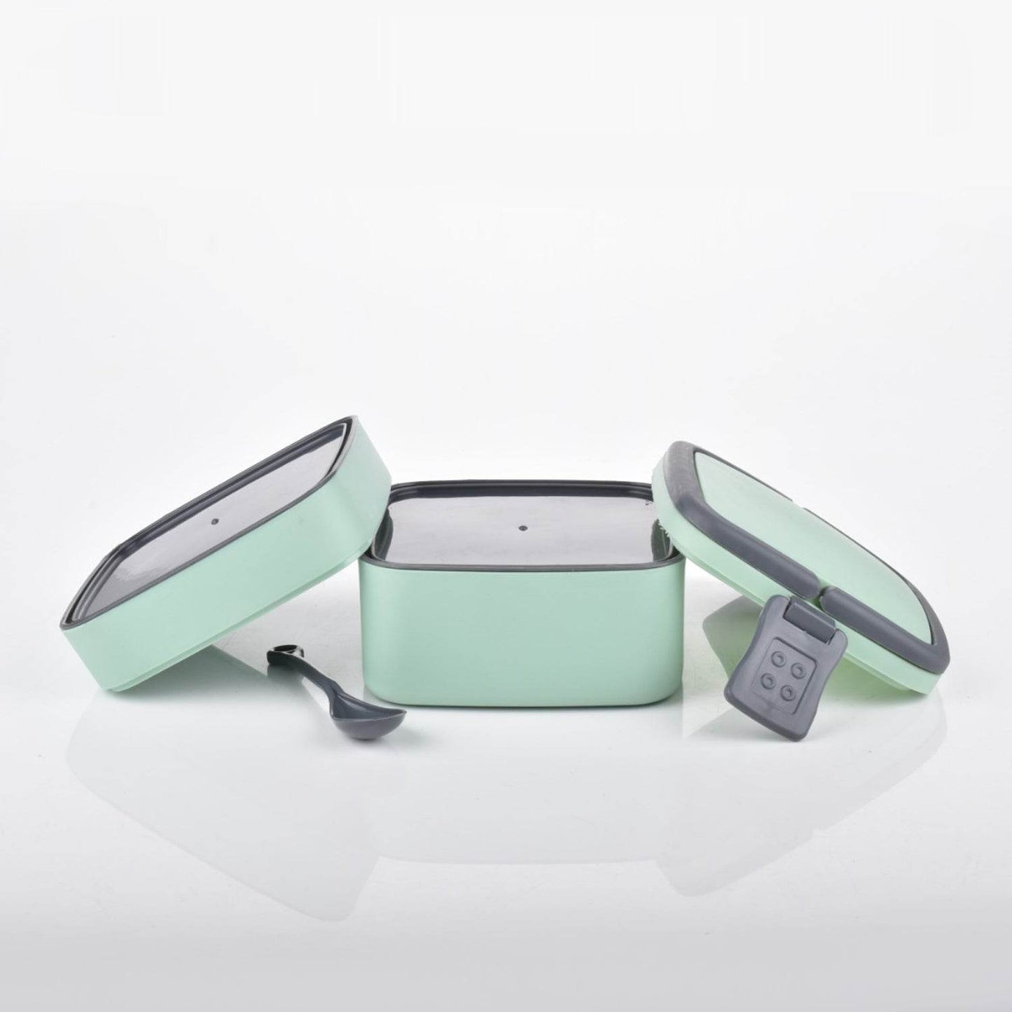 GREEN DOUBLE-LAYER PORTABLE LUNCH BOX STACKABLE WITH CARRYING HANDLE AND SPOON LUNCH BOX , Bento Lunch Box - infinityexculsivestore.com