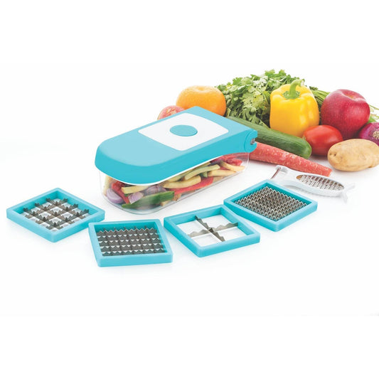Ganesh 7 in 1 Plastic Vegetable Dicer, Blue - infinityexculsivestore.com