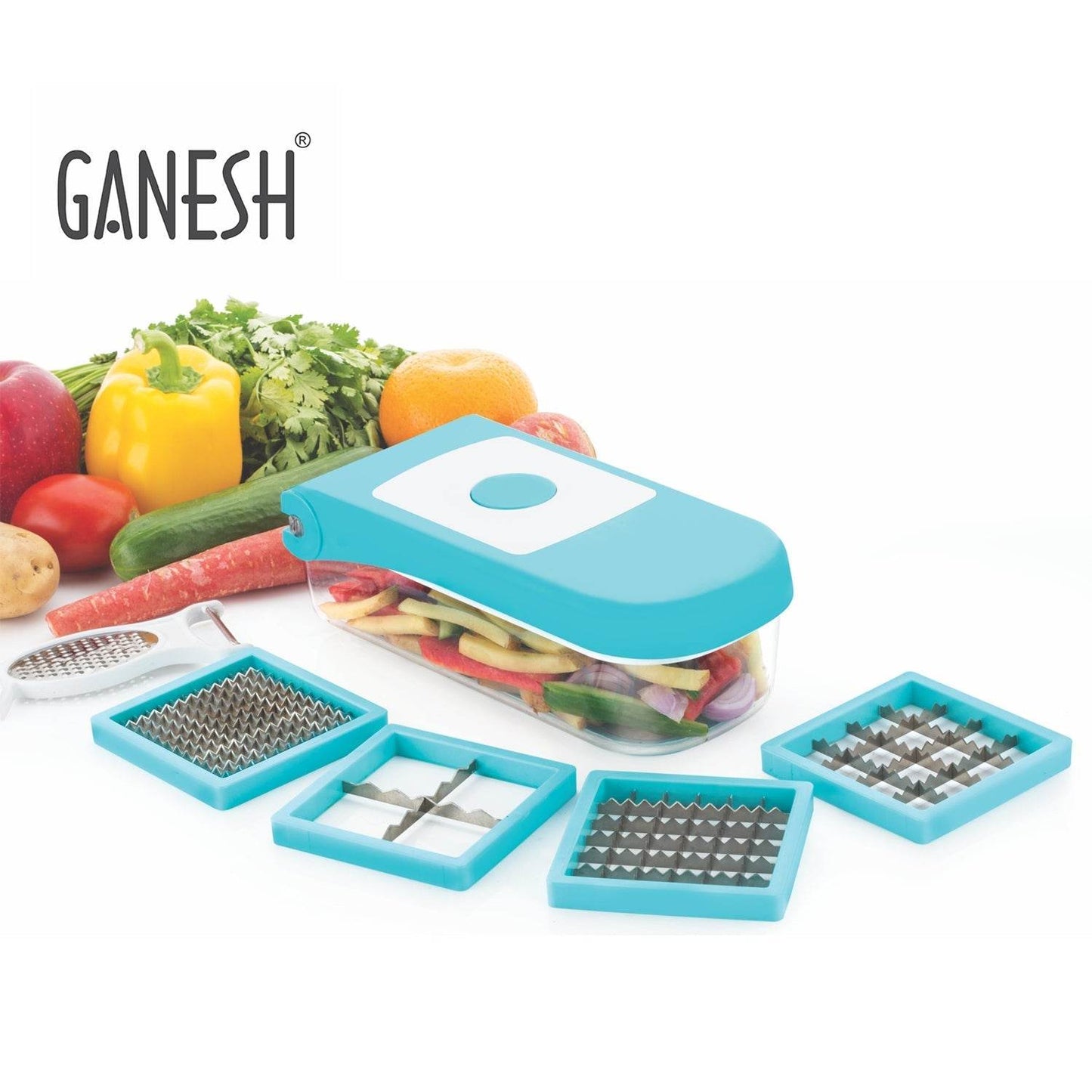 Ganesh 7 in 1 Plastic Vegetable Dicer, Blue - infinityexculsivestore.com
