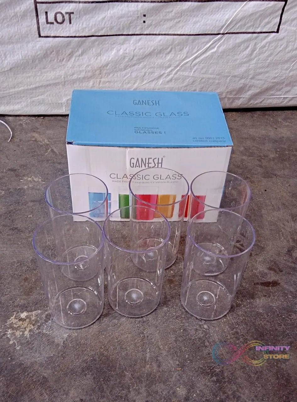 Ganesh Classic Plastic Glass Set of-6 (Each Glass 350ml) - infinityexculsivestore.com