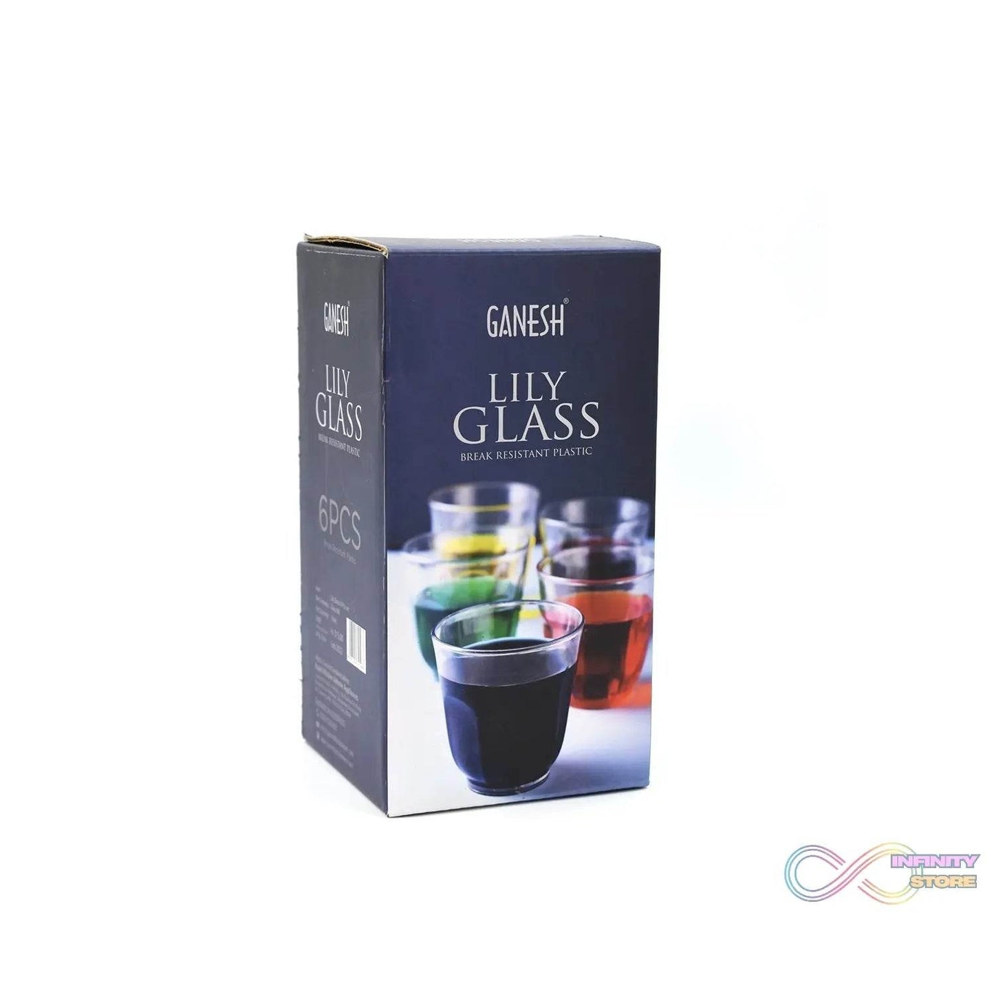 Ganesh Lily glass Break Resistant plastic set of 6Pcs (300 Ml) - infinityexculsivestore.com