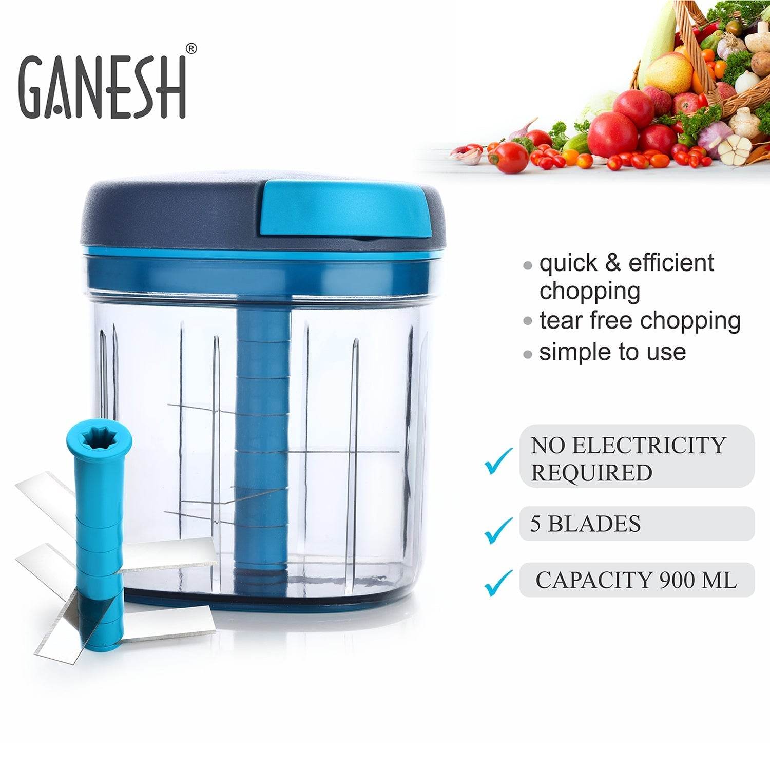 Ganesh Master Chopper with 5 Stainless Steel Blades, XL Large Jumbo Chopper (900 Ml) - infinityexculsivestore.com