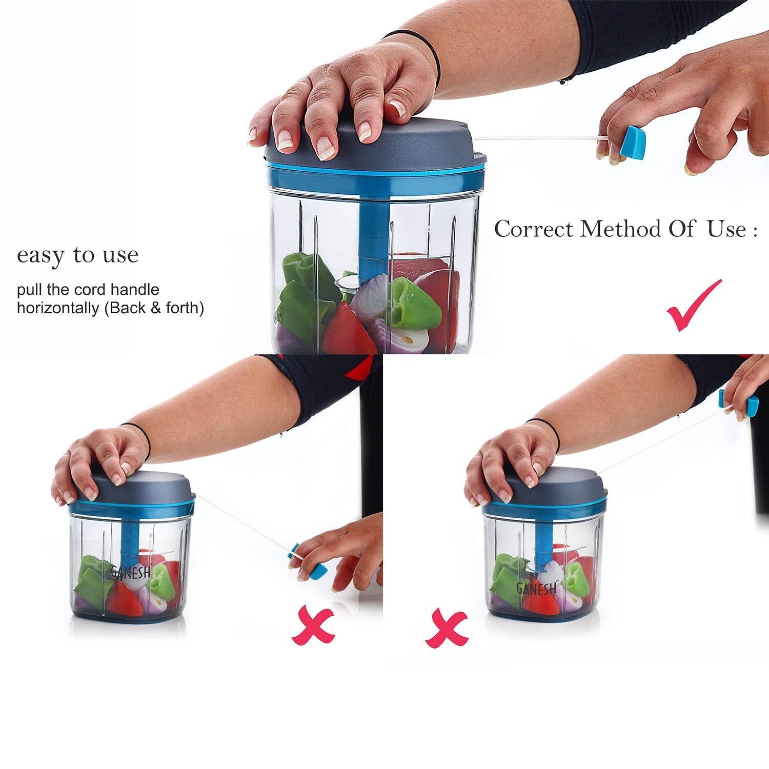 Ganesh Master Chopper with 5 Stainless Steel Blades, XL Large Jumbo Chopper (900 Ml) - infinityexculsivestore.com