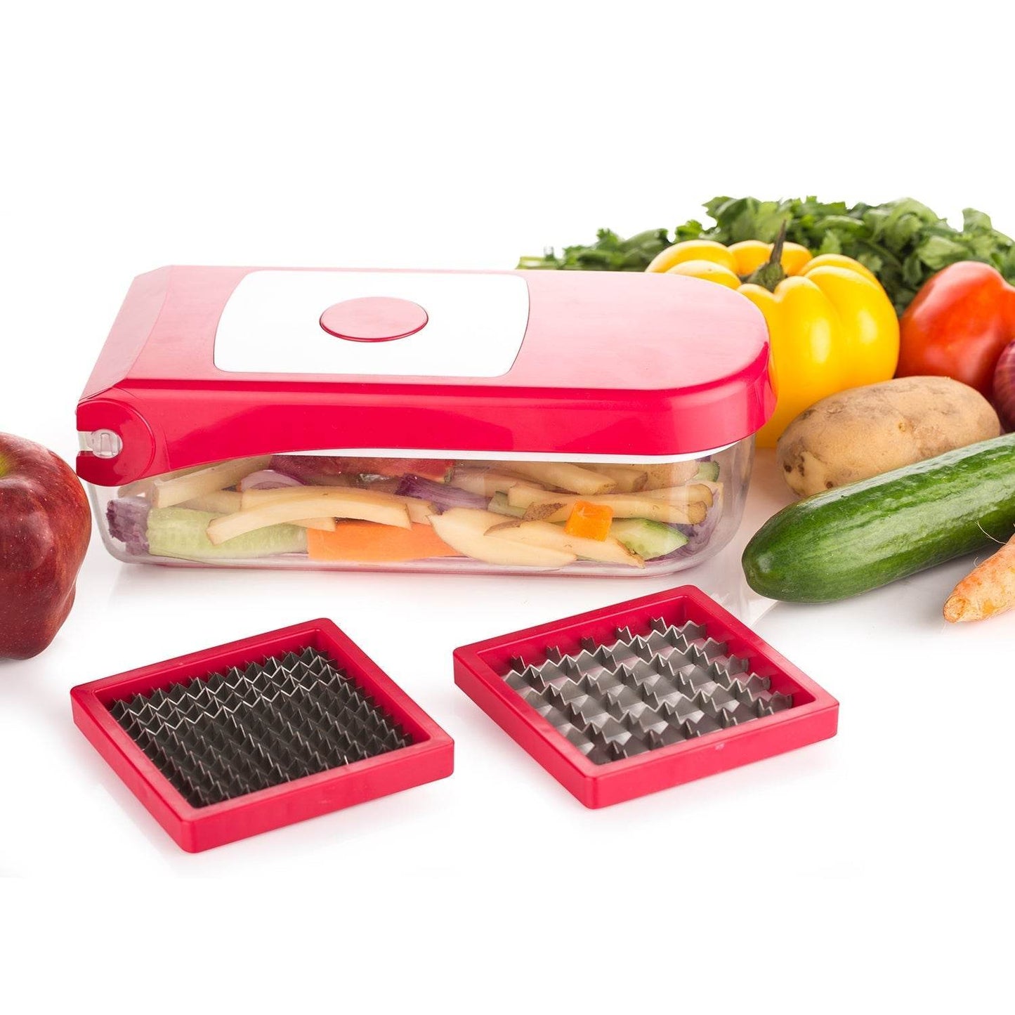 Ganesh Plastic Chopper Vegetable and Fruit Cutter, Red - infinityexculsivestore.com