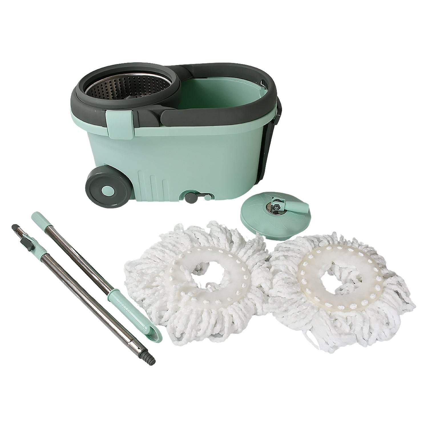 Ganesh Quick Spin Mop Steel Spin, Bucket Floor Cleaning, Easy Wheels & Big Bucket, Floor Cleaning Mop With Bucket, 2 Micro fiber head / Refill - infinityexculsivestore.com