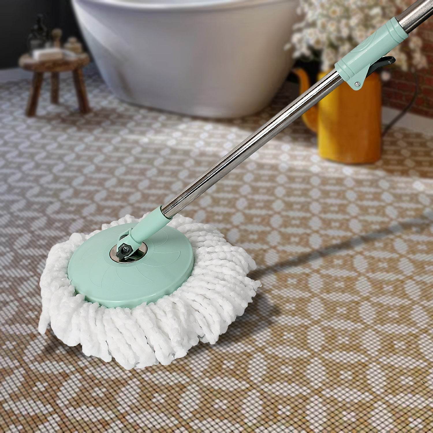 Ganesh Quick Spin Mop Steel Spin, Bucket Floor Cleaning, Easy Wheels & Big Bucket, Floor Cleaning Mop With Bucket, 2 Micro fiber head / Refill - infinityexculsivestore.com