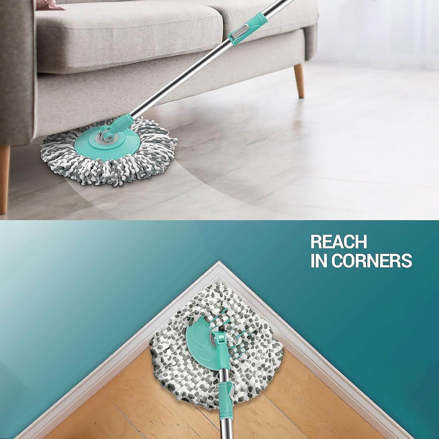 Ganesh Quick Spin Mop Steel Spin, Bucket Floor Cleaning, Easy Wheels & Big Bucket, Floor Cleaning Mop With Bucket, 2 Micro fiber head / Refill - infinityexculsivestore.com