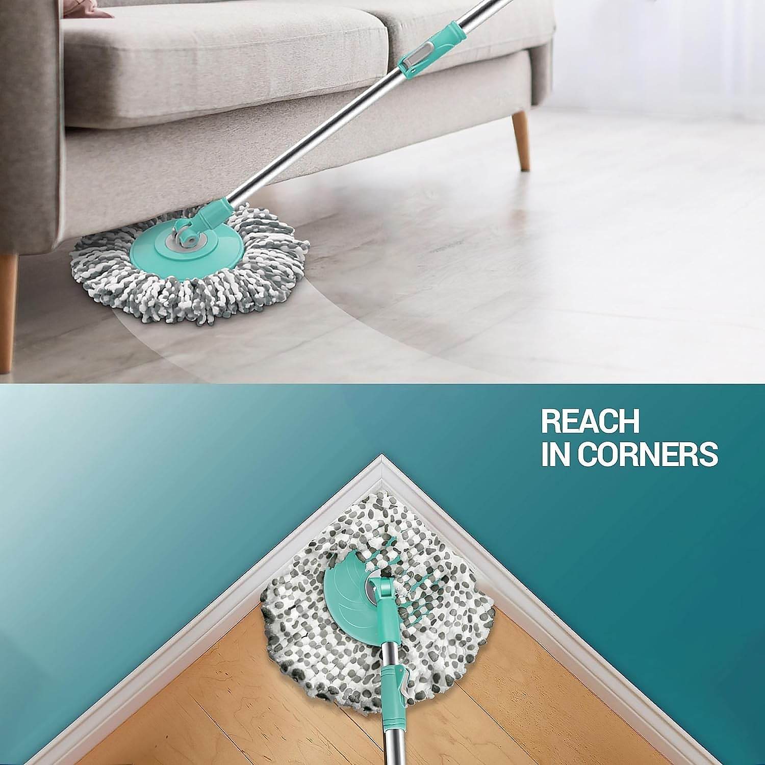 Ganesh Quick Spin Mop Steel Spin, Bucket Floor Cleaning, Easy Wheels & Big Bucket, Floor Cleaning Mop With Bucket, 2 Micro fiber head / Refill - infinityexculsivestore.com