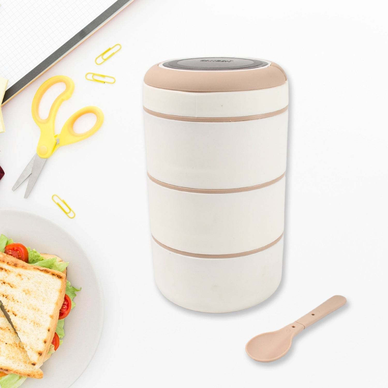 Ganesh Smart Stack 3 Layer Portable Lunch Box Stainless Steel Airtight Leak-Proof Lunch Box for Office, School, Picnic: Color May Vary (3 Layer) - infinityexculsivestore.com