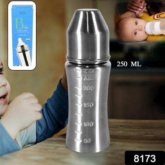Ganesh Stainless Steel Baby Feeding Bottle, Milk Bottle for New Born / Infants / Toddler Up to 3 Years, BFA Free (250 ML Approx) - infinityexculsivestore.com