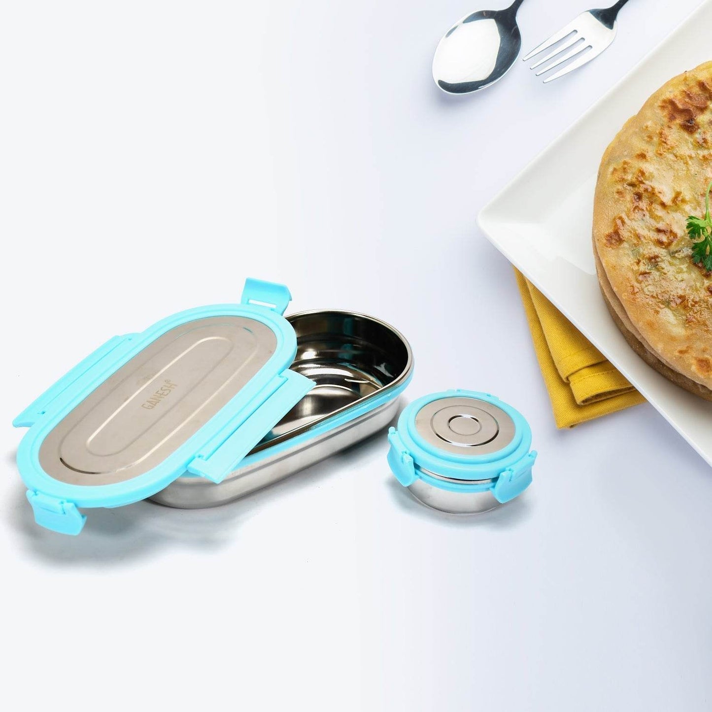 Ganesh Stainless Steel Lunch Box & Container Set of 2 - infinityexculsivestore.com