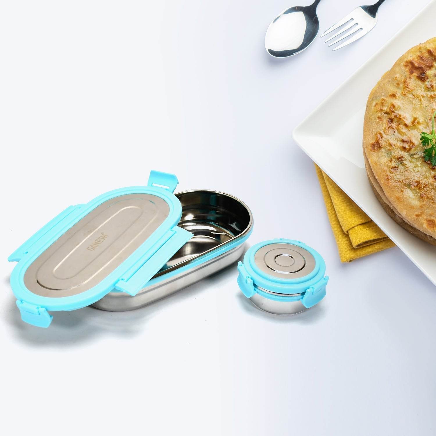 Ganesh Stainless Steel Lunch Box & Container Set of 2 - infinityexculsivestore.com
