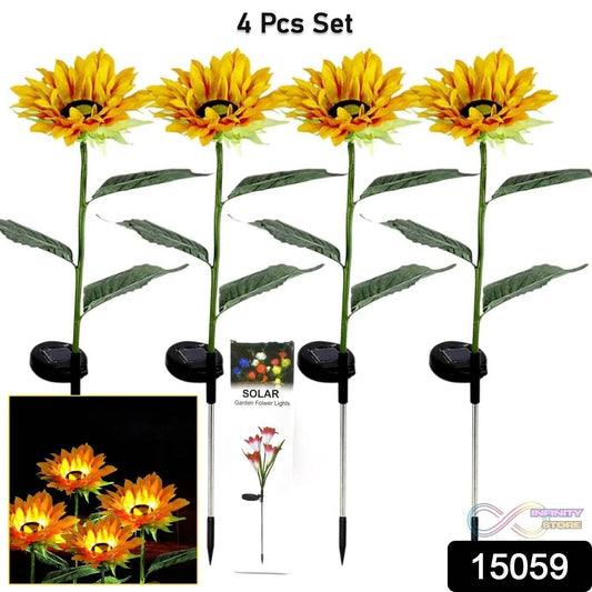 Garden Solar Sunflower Outdoor LED Light Inserted Ground Simulation Plant (4 Pcs Set) - infinityexculsivestore.com