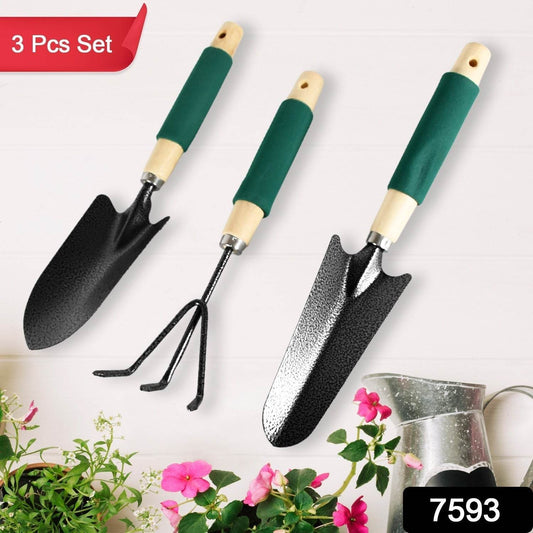 Gardening Tools - Hand Cultivator, Trowel, Heavy Duty with Ergonomic Wooden Handle for Transplanting and Digging (3 Pcs Set) - infinityexculsivestore.com