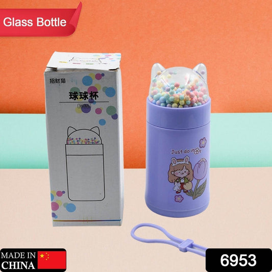 Girl Glass Water Bottle for School with Kid Sparkle Strap Cat Lid Sequins Glitter Glass Cup Birthday Gift Children 350ml (MOQ :- 75 pc) - infinityexculsivestore.com