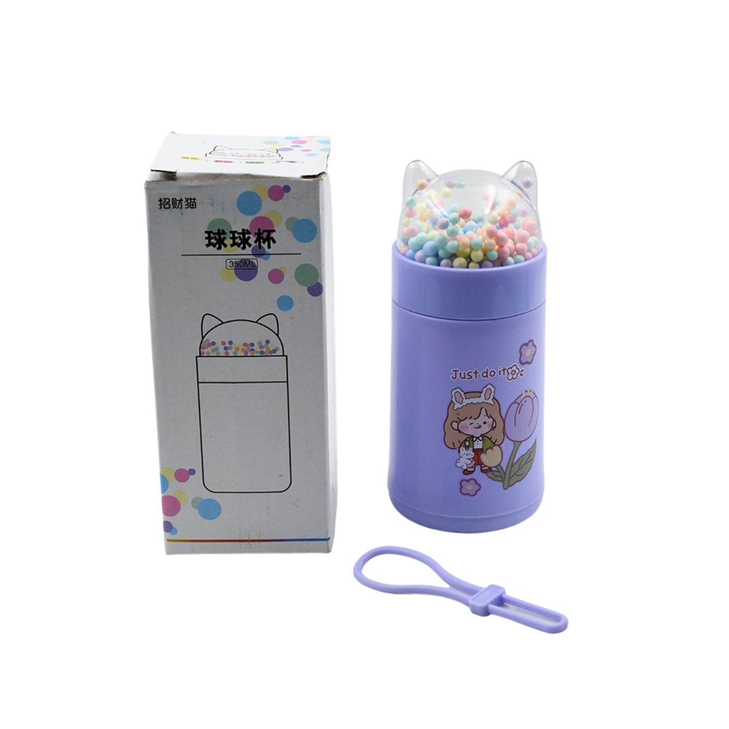 Girl Glass Water Bottle for School with Kid Sparkle Strap Cat Lid Sequins Glitter Glass Cup Birthday Gift Children 350ml (MOQ :- 75 pc) - infinityexculsivestore.com