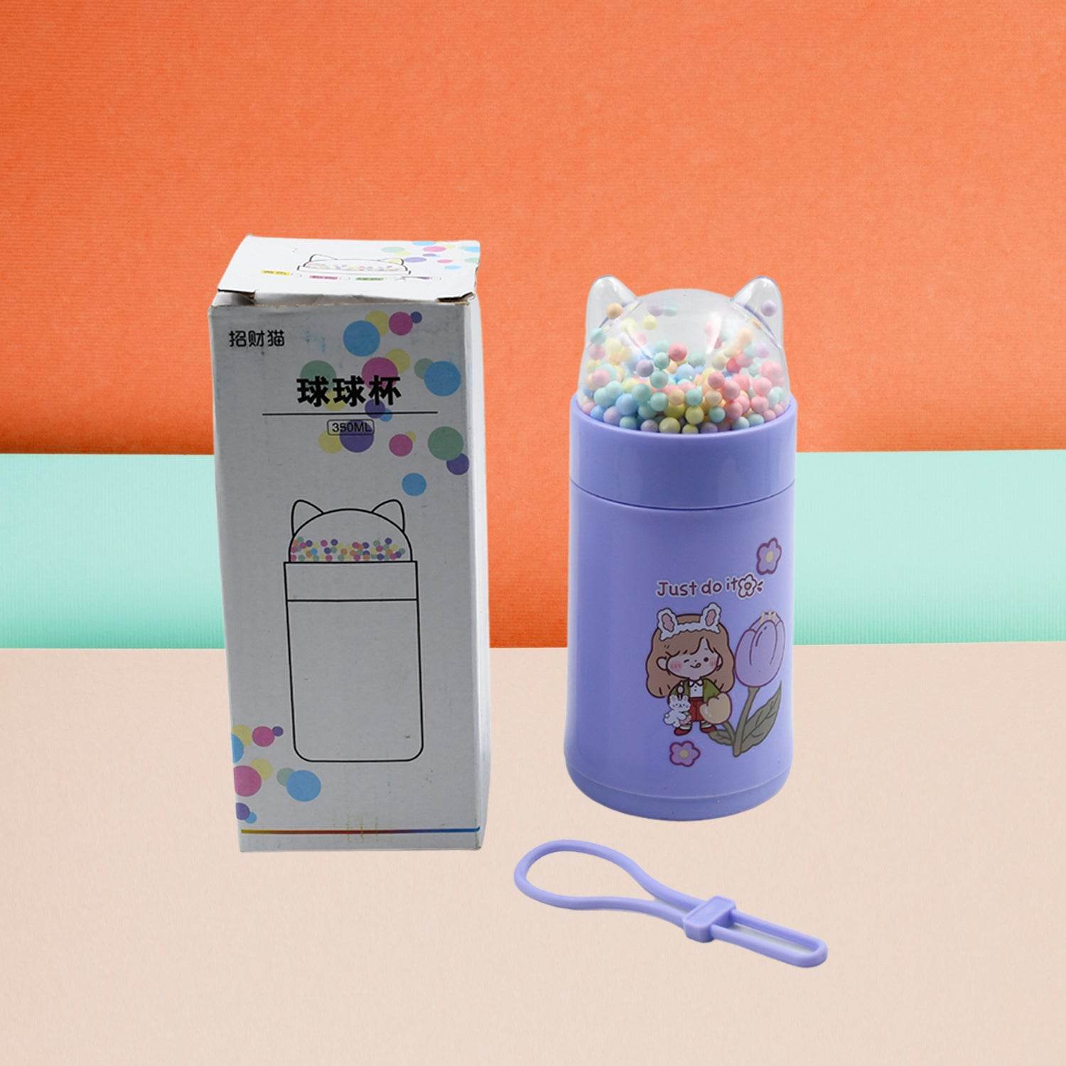 Girl Glass Water Bottle for School with Kid Sparkle Strap Cat Lid Sequins Glitter Glass Cup Birthday Gift Children 350ml (MOQ :- 75 pc) - infinityexculsivestore.com