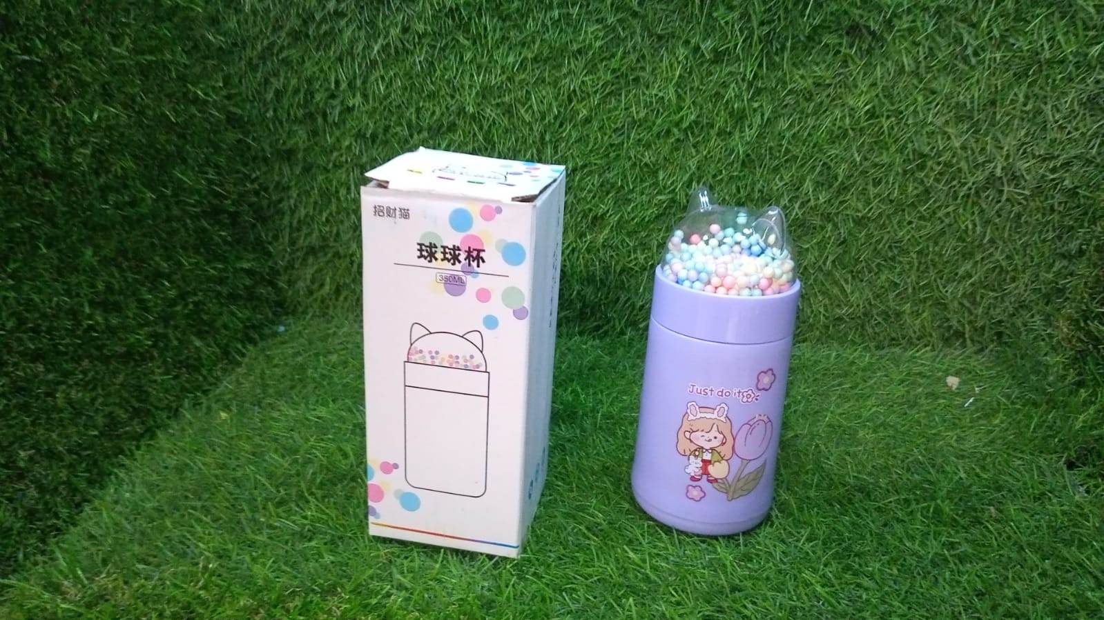 Girl Glass Water Bottle for School with Kid Sparkle Strap Cat Lid Sequins Glitter Glass Cup Birthday Gift Children 350ml (MOQ :- 75 pc) - infinityexculsivestore.com