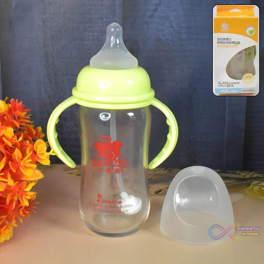Glass Baby Feeding Bottle with Handles & Straw (240 ML / 1 Pc) - infinityexculsivestore.com
