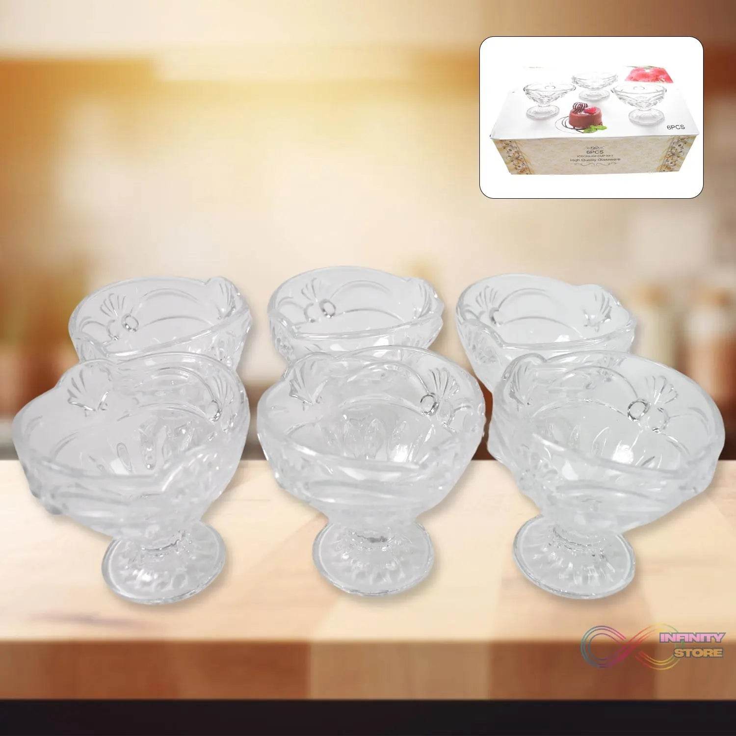 Glass Ice-Cream Cup Set, Home & Kitchen Serving or Dessert Cup (6 Pcs Set) - infinityexculsivestore.com