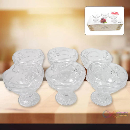 Glass Ice-Cream Cup Set, Home & Kitchen Serving or Dessert Cup (6 Pcs Set) - infinityexculsivestore.com