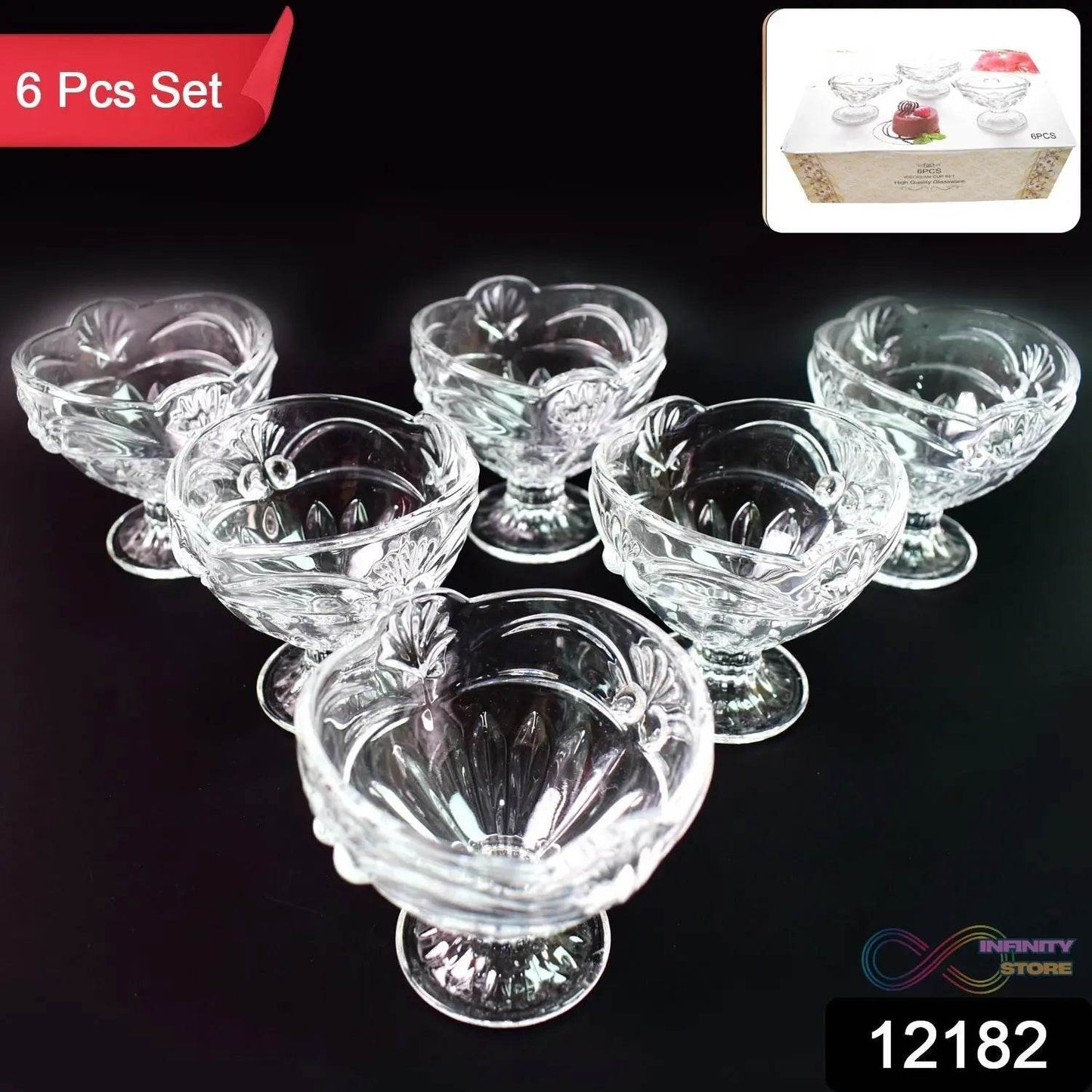 Glass Ice-Cream Cup Set, Home & Kitchen Serving or Dessert Cup (6 Pcs Set) - infinityexculsivestore.com