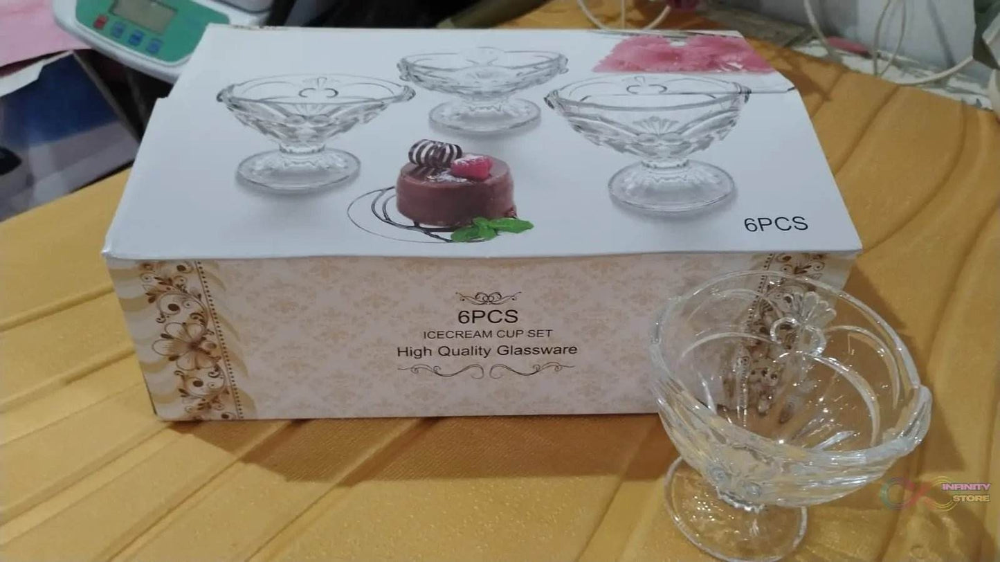 Glass Ice-Cream Cup Set, Home & Kitchen Serving or Dessert Cup (6 Pcs Set) - infinityexculsivestore.com