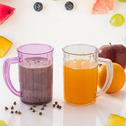 Stylish Juice Glass With Handle, Water Glass, Beer Glass, Milk Shake Glass, Multipurpose Glass Plastic Beer Mug, Unbreakable Beer Tasting Glasses, Clear Juice Glasses Suitable for Kids (2 pc) - infinityexculsivestore.com