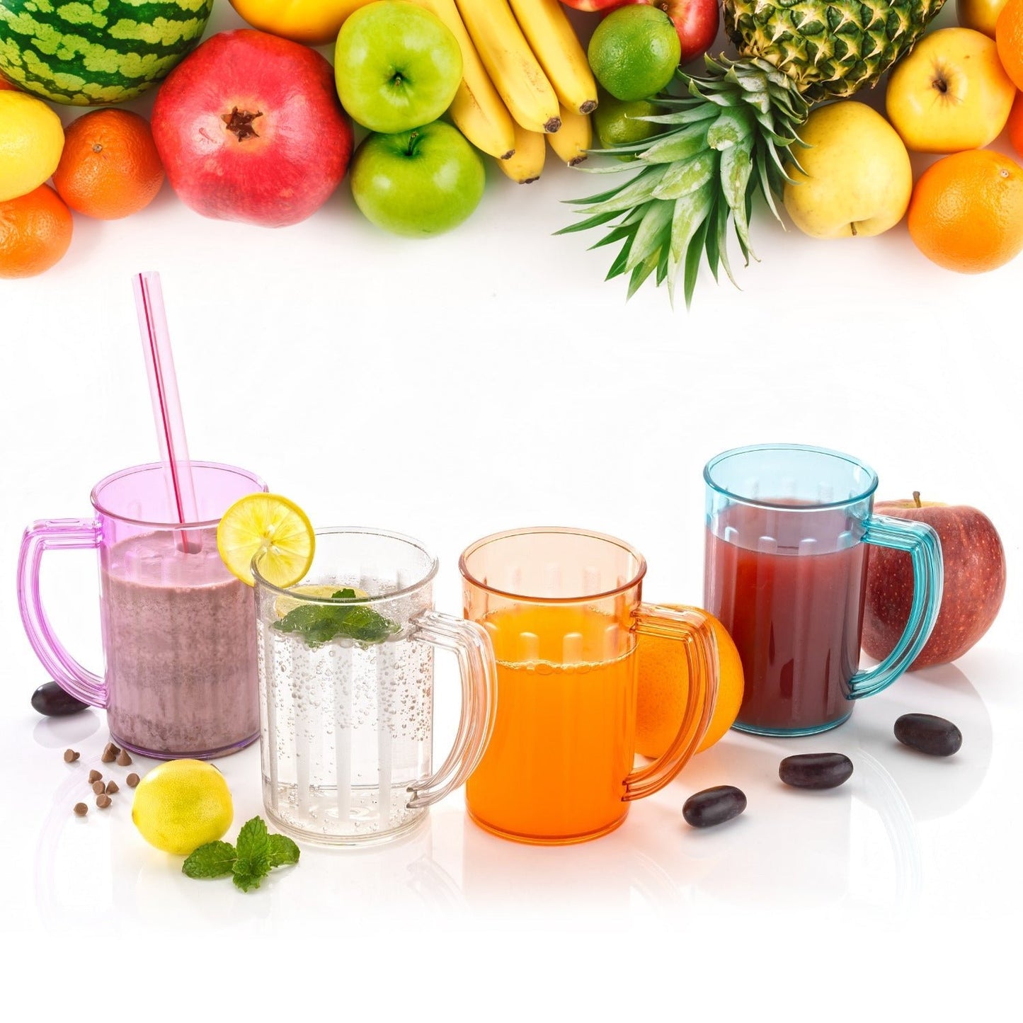 Stylish Juice Glass With Handle, Water Glass, Beer Glass, Milk Shake Glass, Multipurpose Glass Plastic Beer Mug, Unbreakable Beer Tasting Glasses, Clear Juice Glasses Suitable for Kids (2 pc) - infinityexculsivestore.com