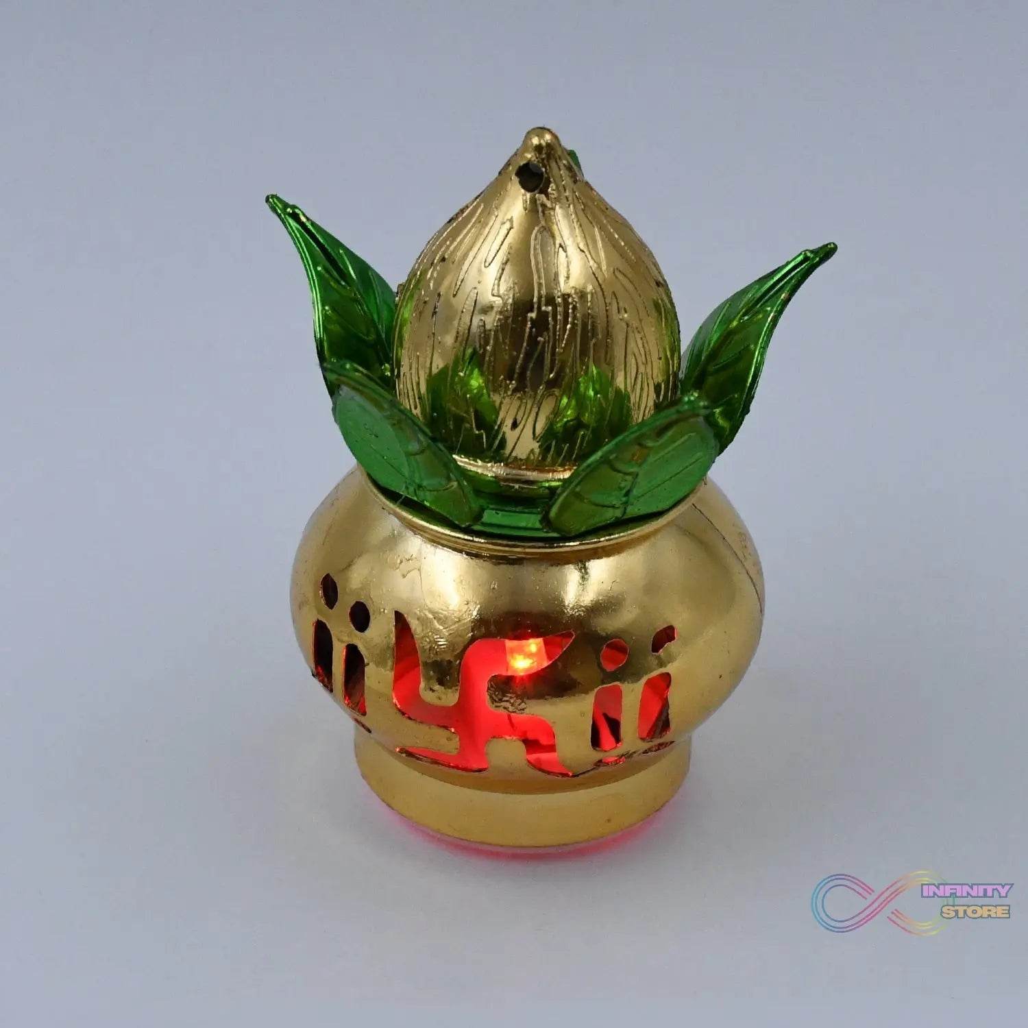 Gold Plated Eco Friendly LED Kalash for Pooja Mandir (1 pc / Multicolor LED) - infinityexculsivestore.com